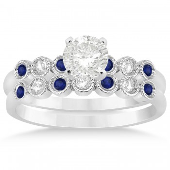 Blue Sapphire & Diamond Bezel Set Bridal Set 18k White Gold 0.19ct