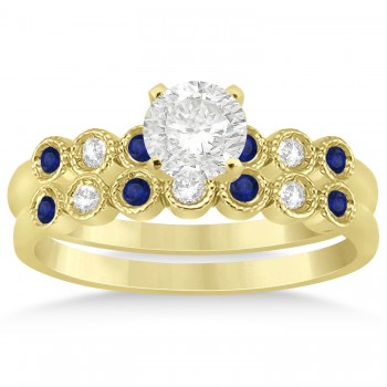 Blue Sapphire & Diamond Bezel Set Bridal Set 18k Yellow Gold 0.19ct