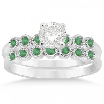 Emerald Bezel Set Bridal Set 14k White Gold 0.19ct