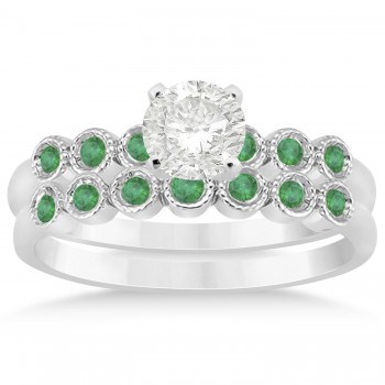 Emerald Bezel Set Bridal Set 14k White Gold 0.19ct