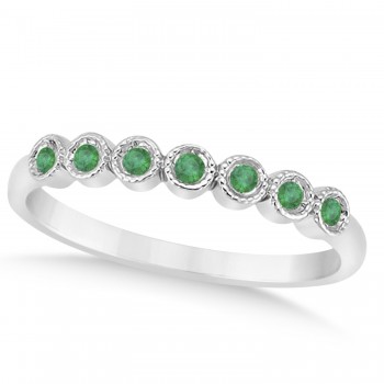 Emerald Bezel Set Wedding Band 14k White Gold 0.10ct