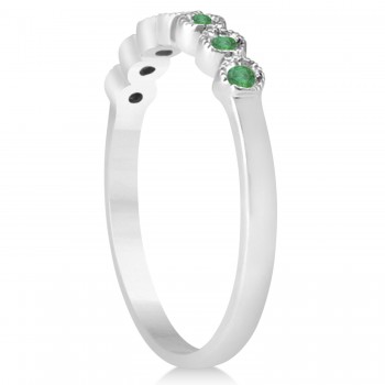 Emerald Bezel Set Wedding Band 14k White Gold 0.10ct