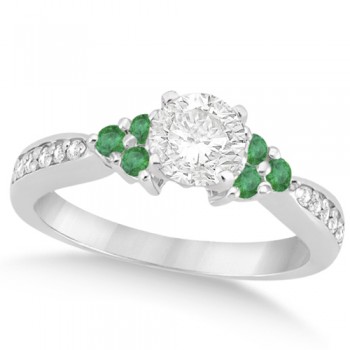 Floral Diamond and Emerald Engagement Ring Platinum (0.78ct)