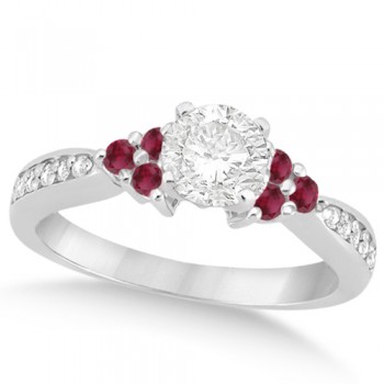Floral Diamond & Ruby Engagement Ring in Platinum (0.80ct)