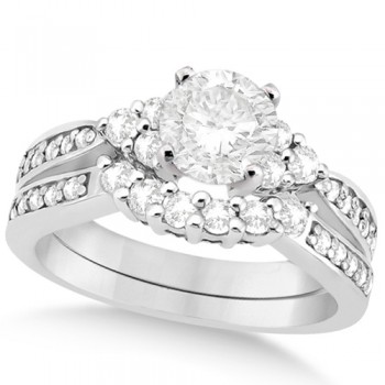 Floral Diamond Engagement Ring & Wedding Band 18k White Gold (1.06ct)