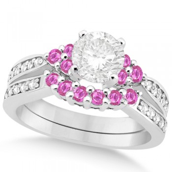 Floral Diamond & Pink Sapphire Bridal Set in 18k White Gold (1.00ct)