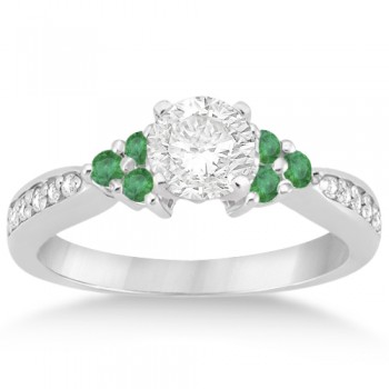 Floral Diamond and Emerald Engagement Ring 14k White Gold (0.28ct)