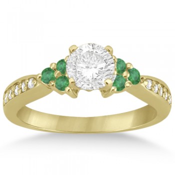 Floral Diamond and Emerald Engagement Ring 14k Yellow Gold (0.28ct)