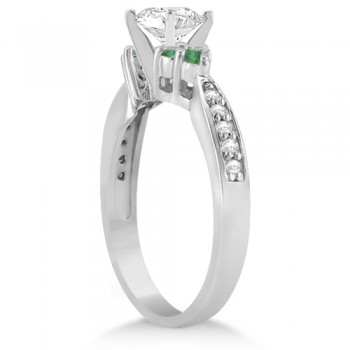 Floral Diamond and Emerald Engagement Ring 18k White Gold (0.28ct)