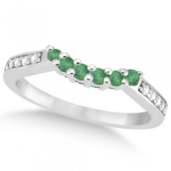 Floral Diamond and Emerald Wedding Ring 14k White Gold (0.28ct)