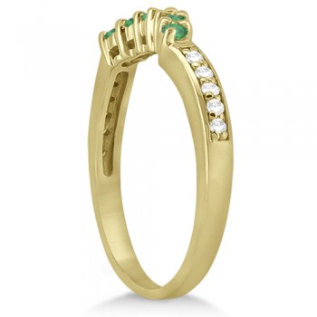 Floral Diamond and Emerald Wedding Ring 18k Yellow Gold (0.28ct)