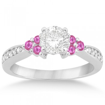 Floral Diamond & Pink Sapphire Engagement Ring 14k White Gold (0.30ct)