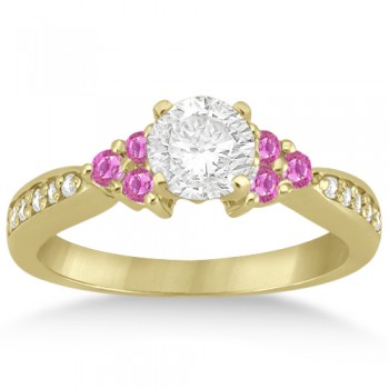 Floral Diamond & Pink Sapphire Engagement Ring 14k Yellow Gold (0.30ct)