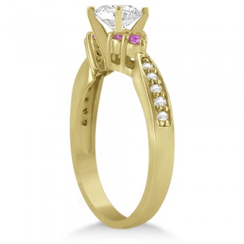 Floral Diamond & Pink Sapphire Engagement Ring 14k Yellow Gold (0.30ct)