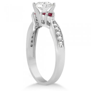 Floral Diamond and Ruby Engagement Ring Setting 14k White Gold (0.30ct)