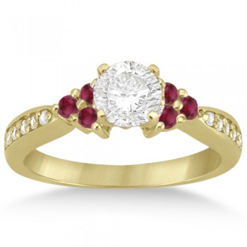 Floral Diamond and Ruby Engagement Ring 18k Yellow Gold (0.30ct)