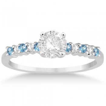Petite Diamond & Blue Topaz Engagement Ring 14k White Gold (0.15ct)