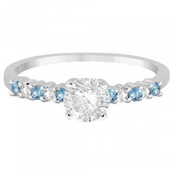 Petite Diamond & Blue Topaz Engagement Ring 14k White Gold (0.15ct)