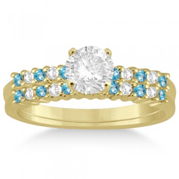 Petite Diamond & Blue Topaz Bridal Set 14k Yellow Gold (0.35ct)