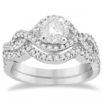 Diamond Infinity Halo Engagement Ring & Band Set 14K White Gold (0.60ct)