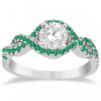 Emerald Infinity Halo Engagement Ring & Band Set 14K White Gold (0.60ct)