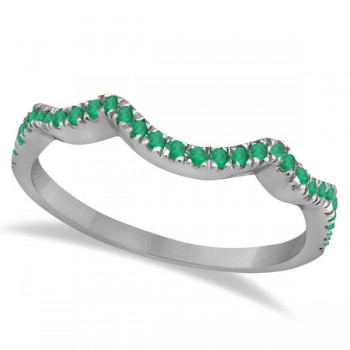 Contoured Semi Eternity Emerald Wedding Band 14K White Gold (0.21ct)