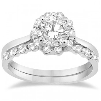 Floral Diamond Halo Engagement Bridal Set 14k White Gold (0.40ct)