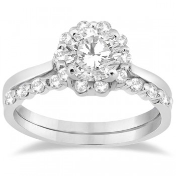 Floral Diamond Halo Engagement Bridal Set 18k White Gold (0.40ct)