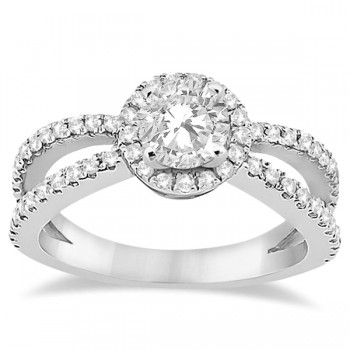 Diamond Halo Split Shank Engagement Bridal Set 14k White Gold (0.67ct)