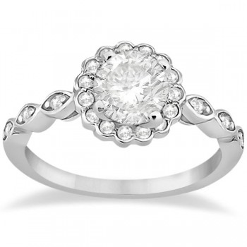 Floral Halo Diamond Marquise Engagement Ring 14k White Gold (0.24ct)