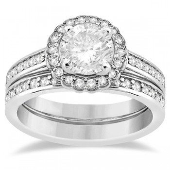 Modern Flower Halo Diamond Engagement Set Platinum (0.50ct)