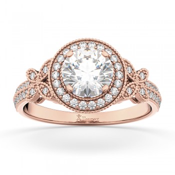 Halo Diamond Butterfly Engagement Ring 14k Rose Gold (0.33ct)