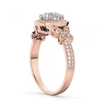Halo Diamond Butterfly Engagement Ring 14k Rose Gold (0.33ct)