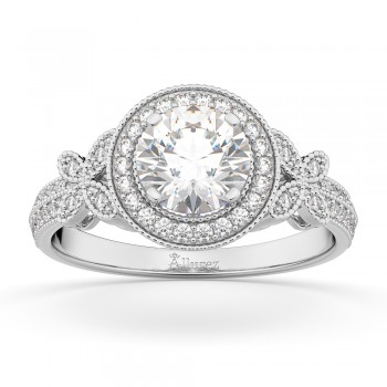 Halo Diamond Butterfly Engagement Ring 14k White Gold (0.33ct)