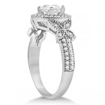 Halo Diamond Butterfly Engagement Ring 14k White Gold (0.33ct)