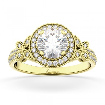 Halo Diamond Butterfly Engagement Ring 14k Yellow Gold (0.33ct)