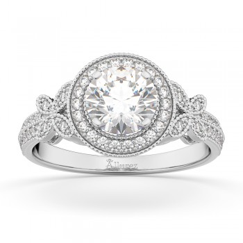 Halo Diamond Butterfly Engagement Ring 18k White Gold (0.33ct)