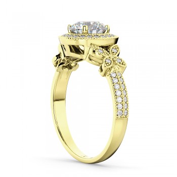 Halo Diamond Butterfly Engagement Ring 18k Yellow Gold (0.33ct)