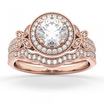 Butterfly Diamond Engagement Ring & Wedding Band 14k Rose Gold (0.58ct)