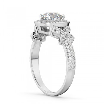 Diamond & Sapphire Butterfly Engagement Ring 14k White Gold (0.35ct)