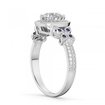 Diamond & Sapphire Butterfly Engagement Ring 14k White Gold (0.35ct)