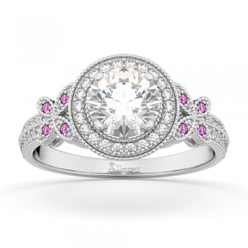 Diamond & Pink Sapphire Butterfly Engagement Ring 14k White Gold (0.35ct)