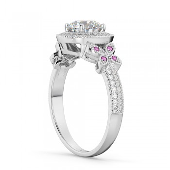 Diamond & Pink Sapphire Butterfly Engagement Ring 14k White Gold (0.35ct)