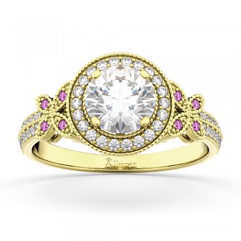 Diamond & Pink Sapphire Butterfly Engagement Ring 14k Yellow Gold (0.35ct)