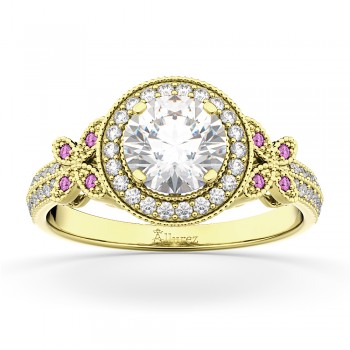 Diamond & Pink Sapphire Butterfly Engagement Ring 14k Yellow Gold (0.35ct)