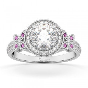 Diamond & Pink Sapphire Butterfly Engagement Ring 18k White Gold (0.35ct)