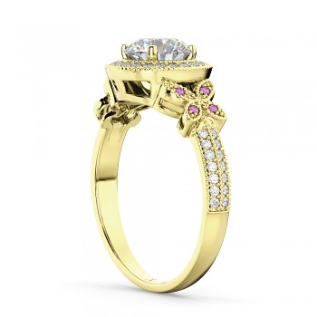 Diamond & Pink Sapphire Butterfly Engagement Ring 18k Yellow Gold (0.35ct)