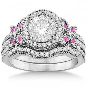 Butterfly Diamond & Pink Sapphire Engagement Set Palladium (0.50ct)