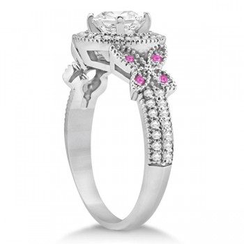 Butterfly Diamond & Pink Sapphire Engagement Set Palladium (0.50ct)