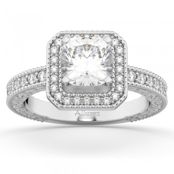 Milgrain Square Halo Diamond Engagement Ring 14kt White Gold (0.32ct.)